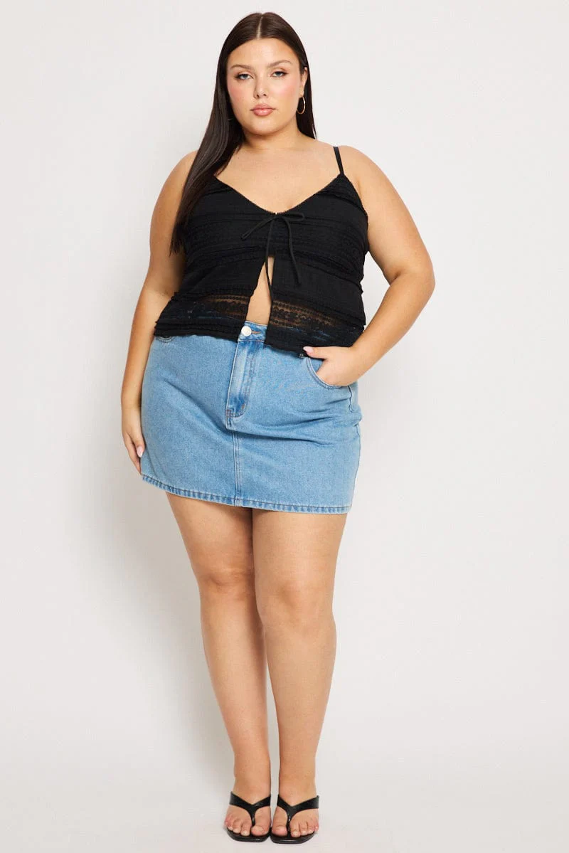 Black Lace Cami Top Open Front - Image 2