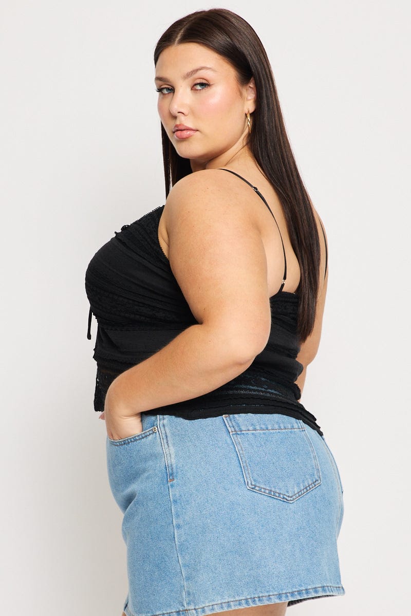 Black Lace Cami Top Open Front - Image 3