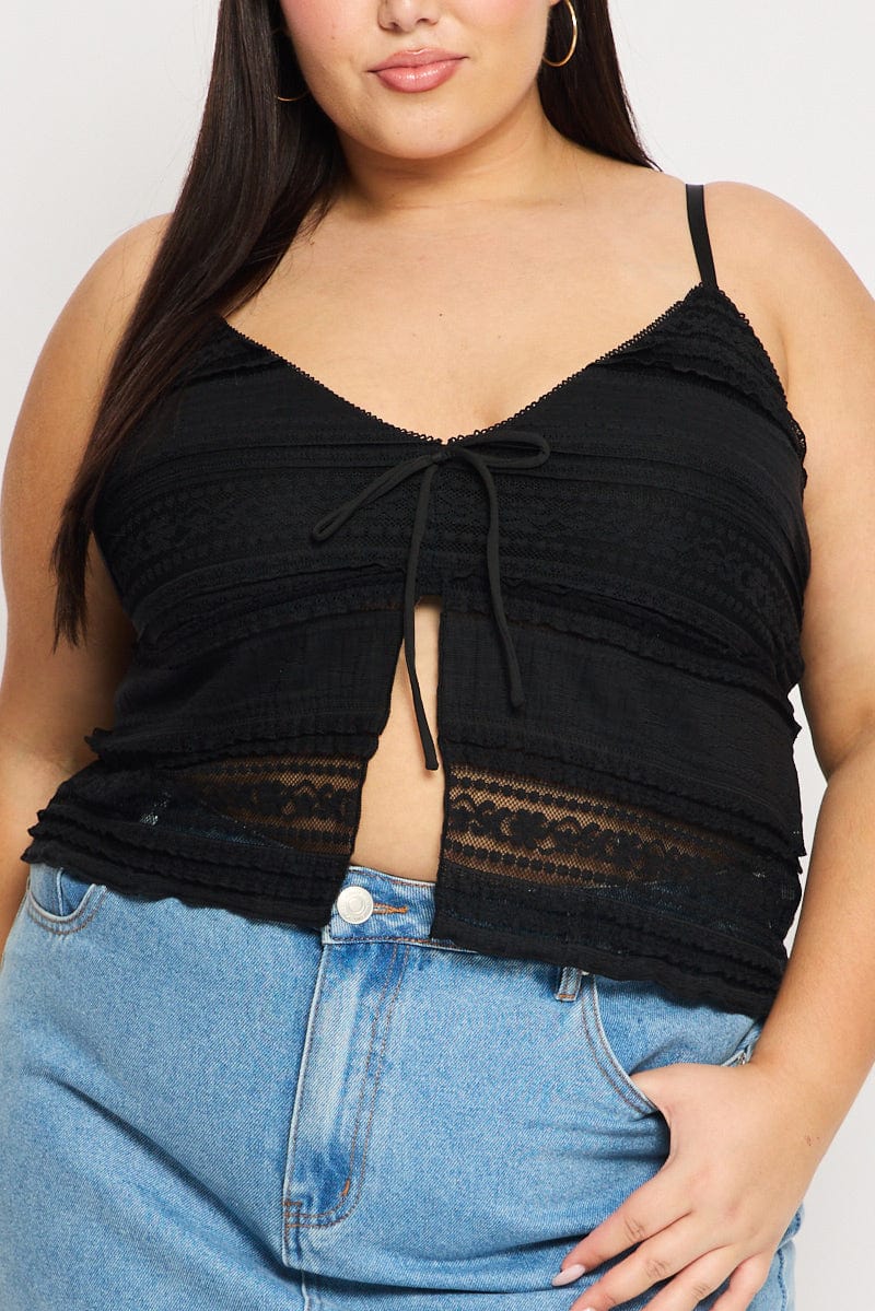 Black Lace Cami Top Open Front - Image 5
