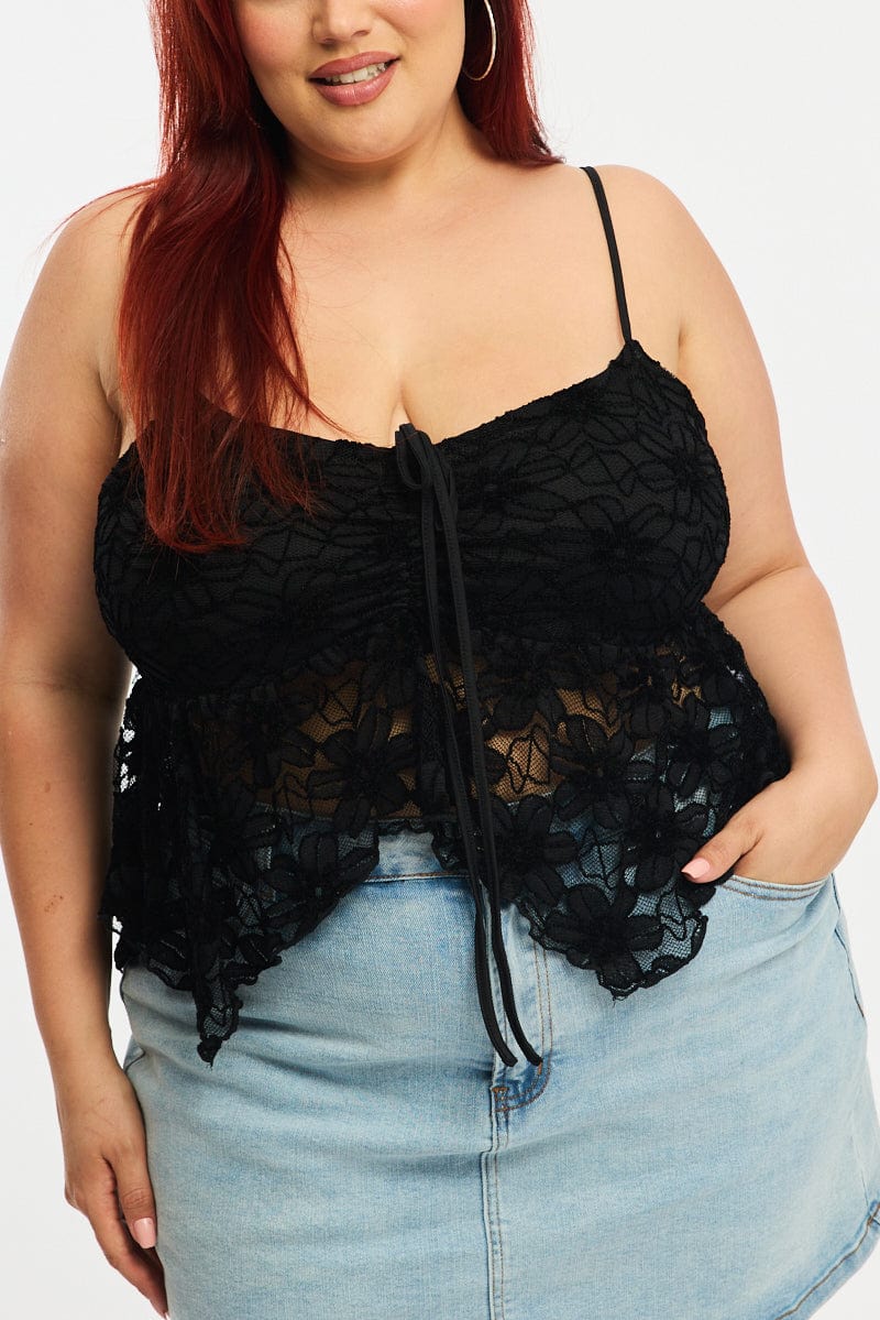 Black Lace Cami Top Sleeveless Asymmetric Hem - Image 5