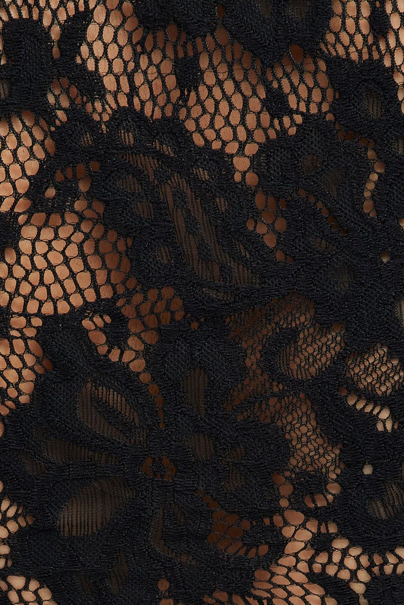 Black Lace Crop Top Short Sleeve Round Neck - Image 6