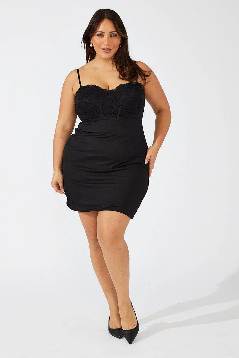 Black Lace Detail Bodycon Dress - Image 2
