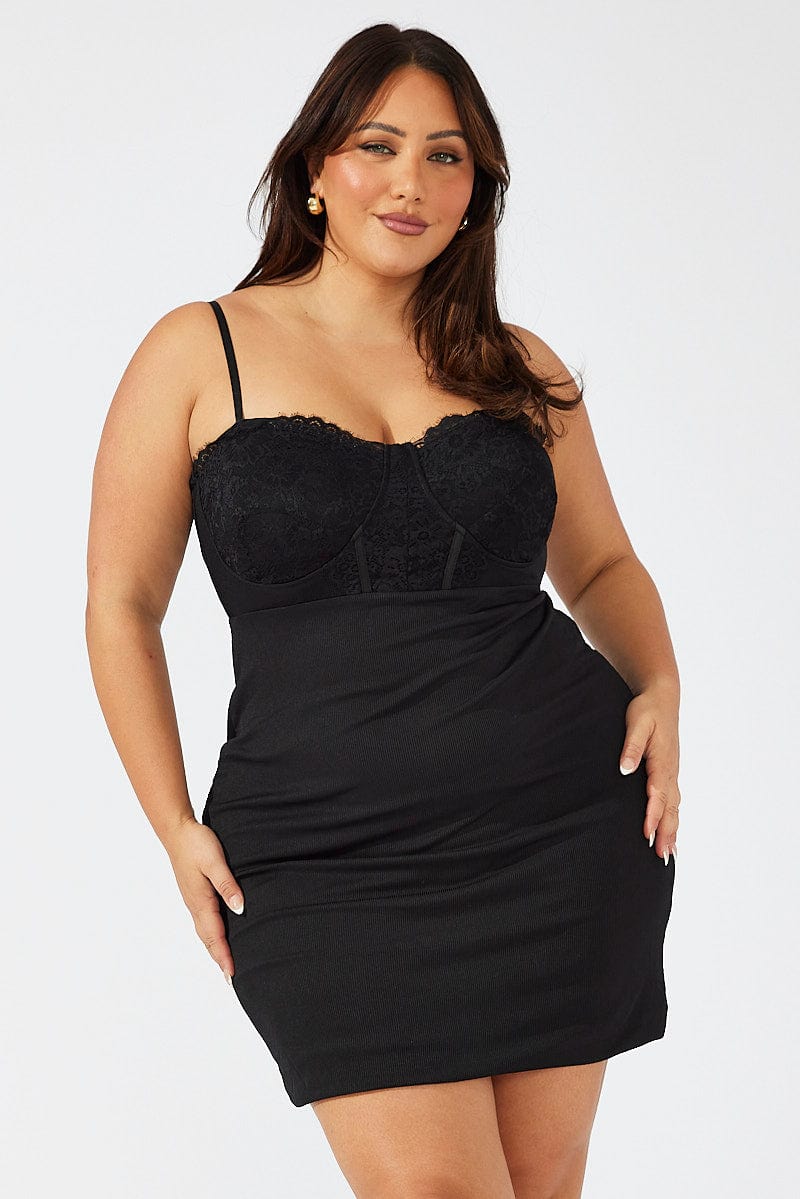 Black Lace Detail Bodycon Dress - Image 3