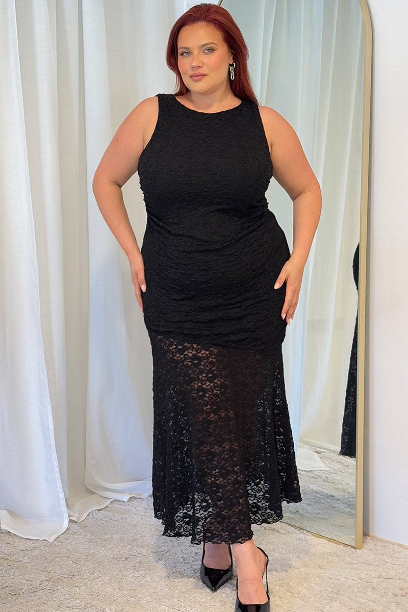 Black Lace Dress Sleeveless Ruffle