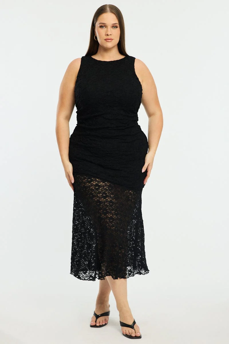 Black Lace Dress Sleeveless Ruffle - Image 2