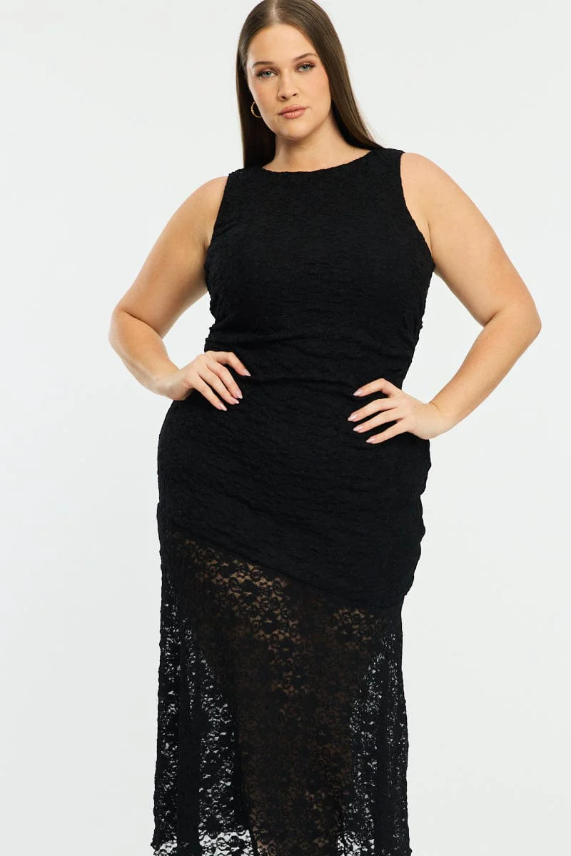 Black Lace Dress Sleeveless Ruffle - Image 3