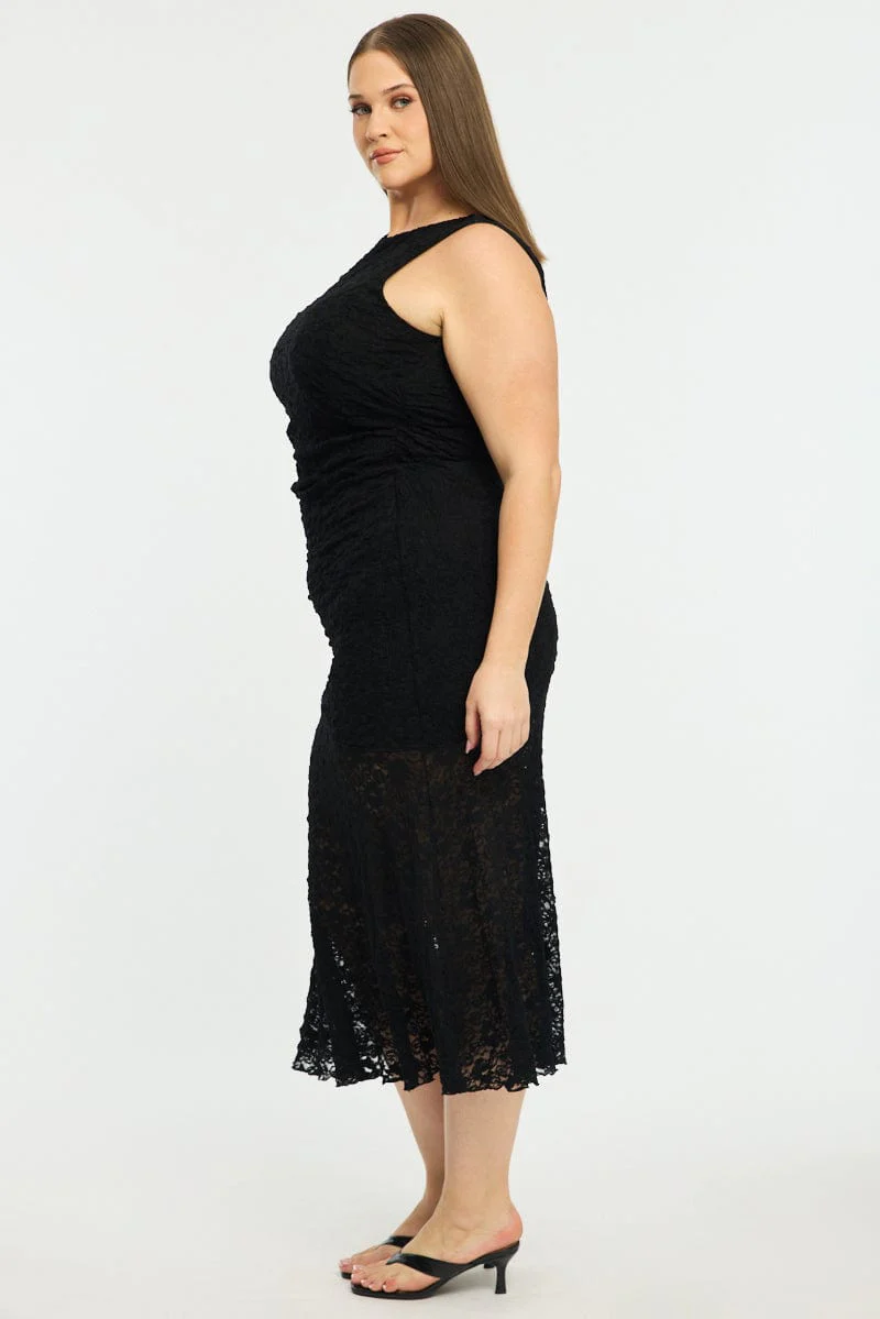 Black Lace Dress Sleeveless Ruffle - Image 4