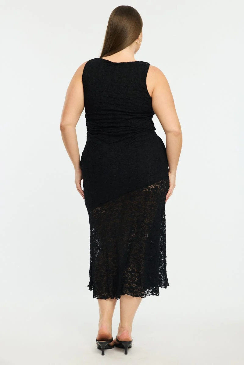 Black Lace Dress Sleeveless Ruffle - Image 5