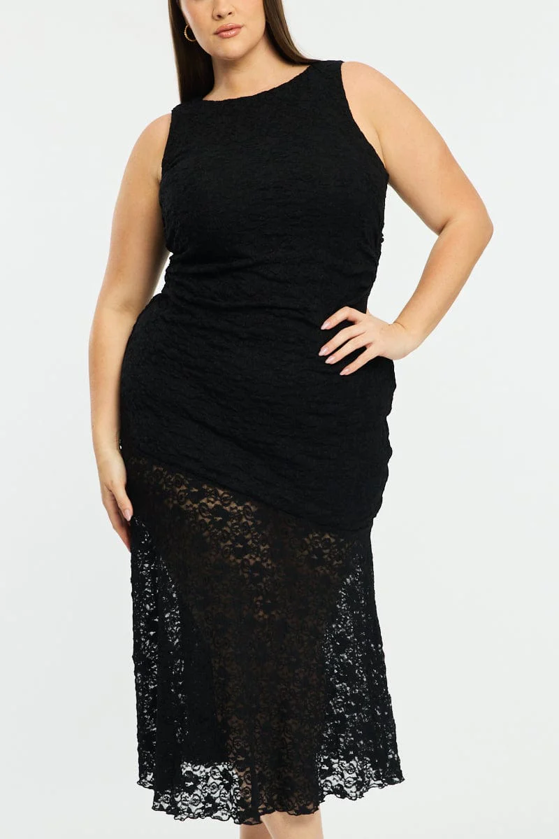 Black Lace Dress Sleeveless Ruffle - Image 6