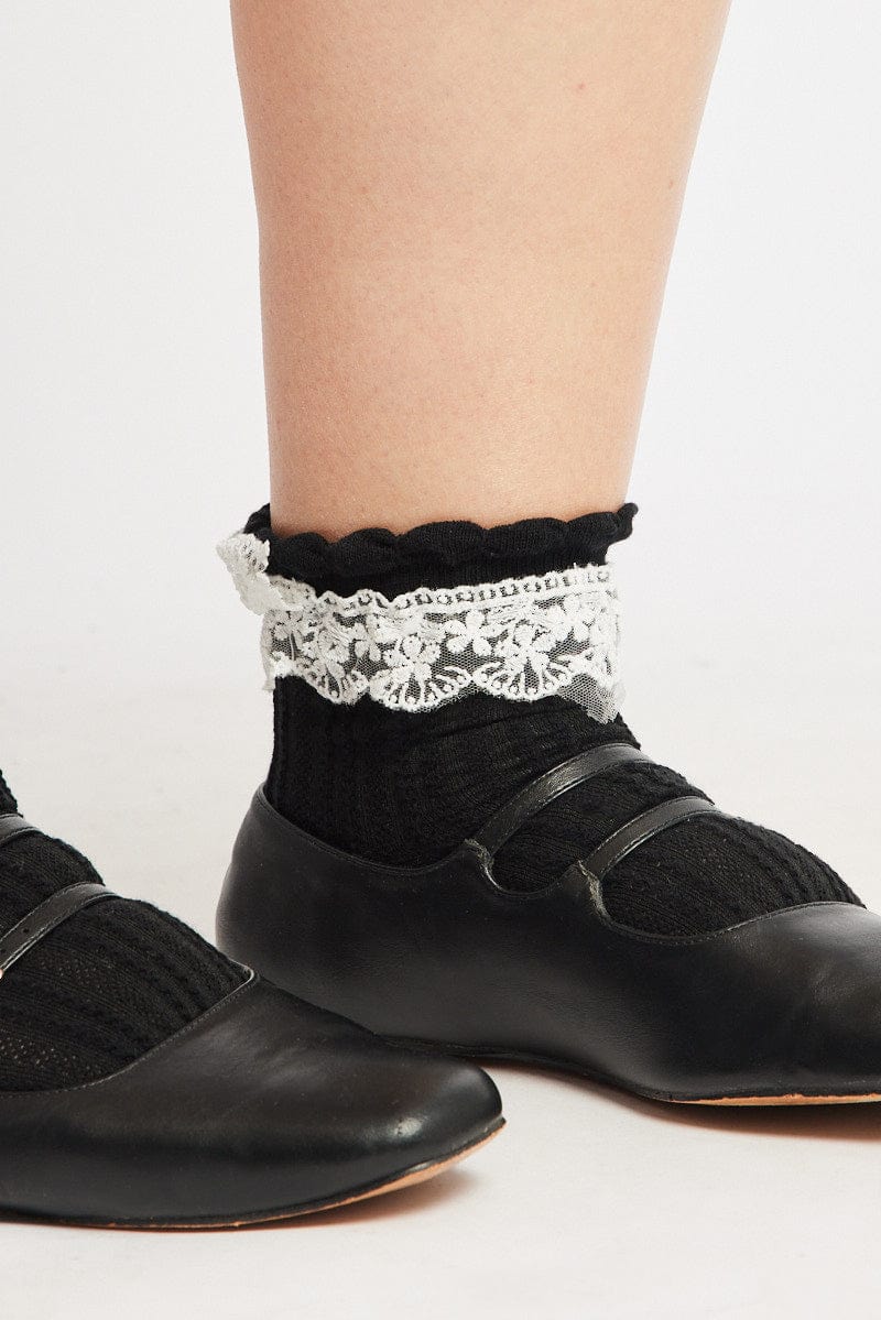 Black Lace Frill Socks - Image 2
