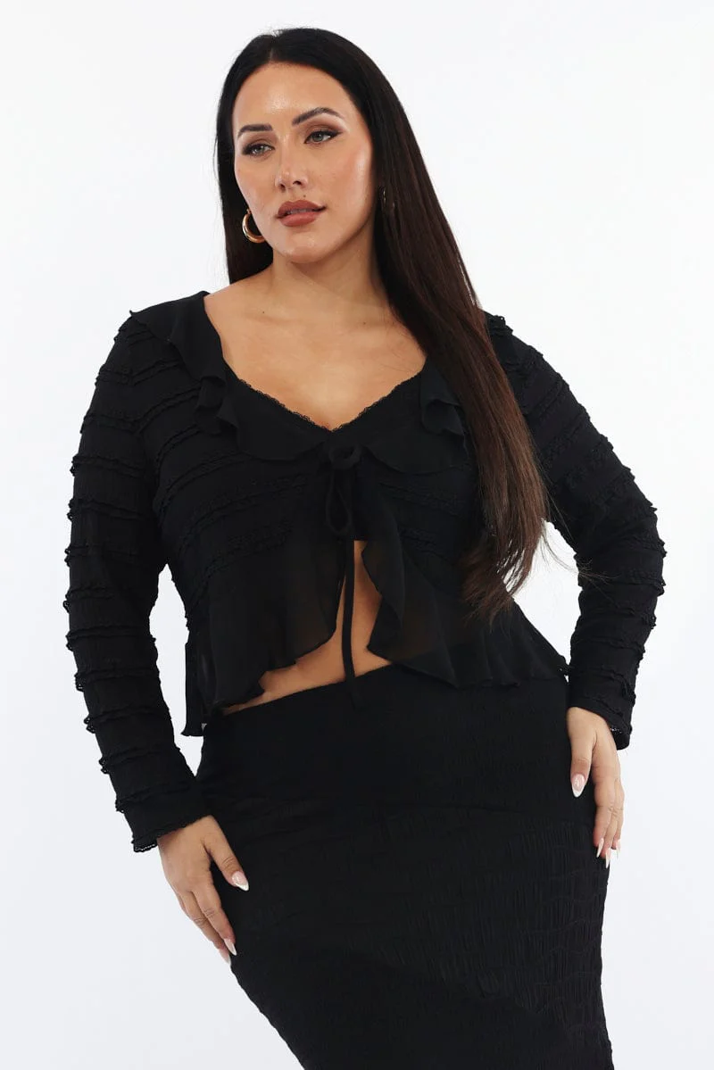 Black Lace Frill Tie Bolero Jacket
