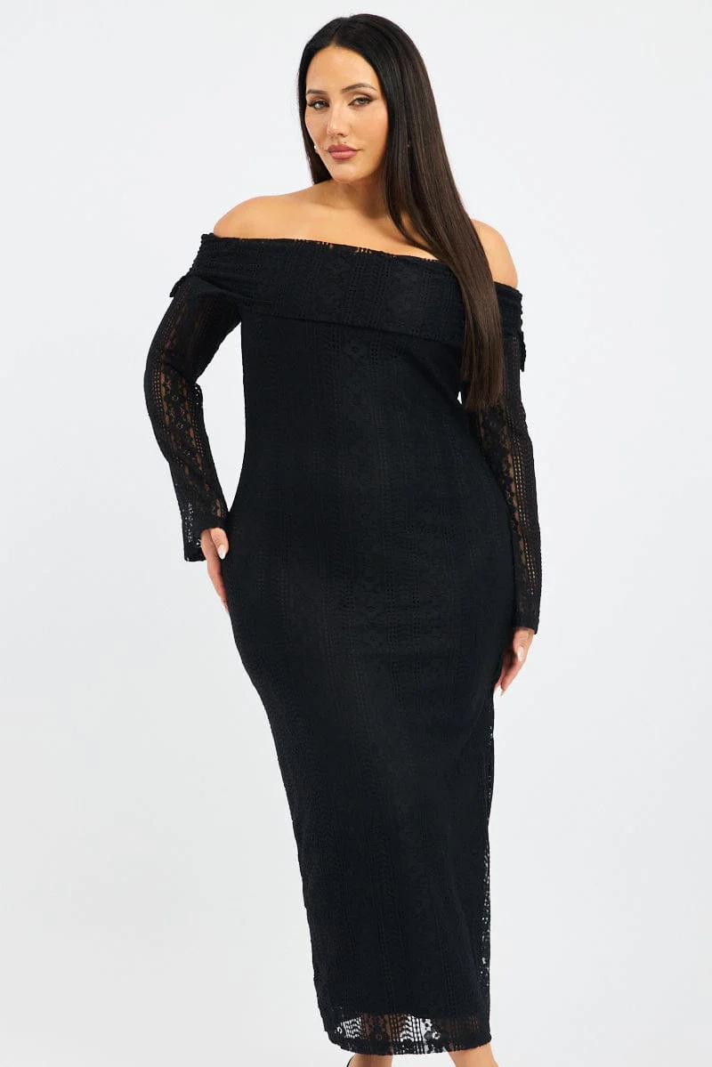 Black Lace Off Shoulder Dress - Image 3