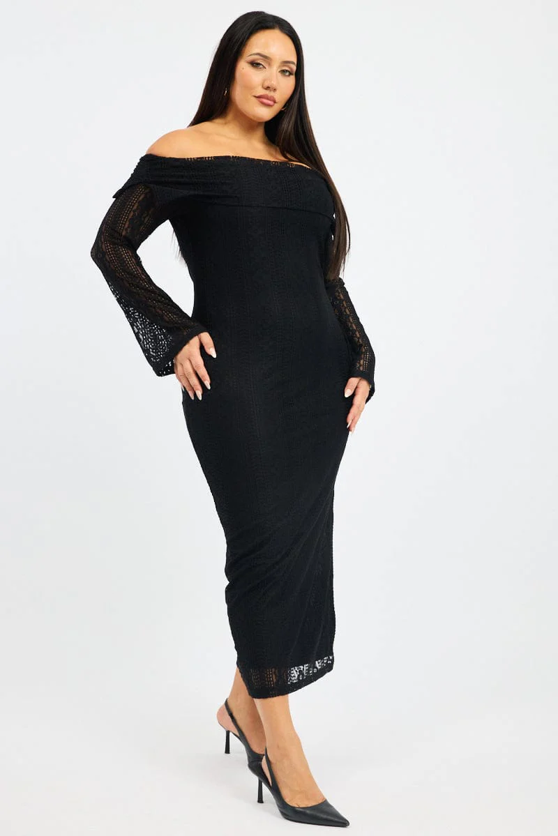 Black Lace Off Shoulder Dress - Image 4