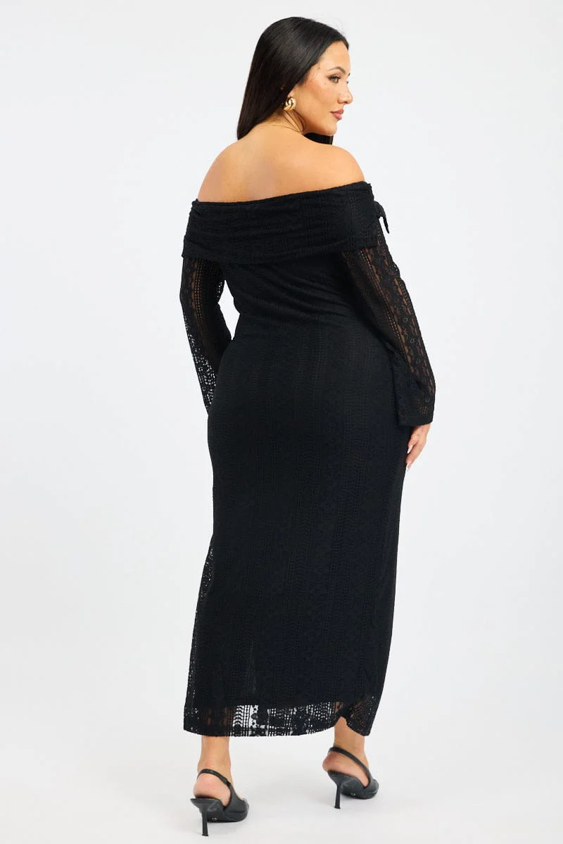 Black Lace Off Shoulder Dress - Image 5