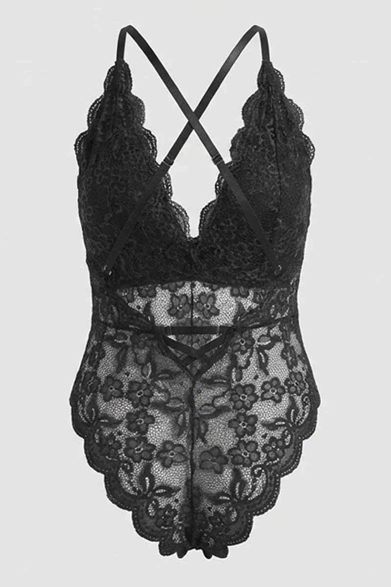Black Lace One Piece Bodysuit - Image 2