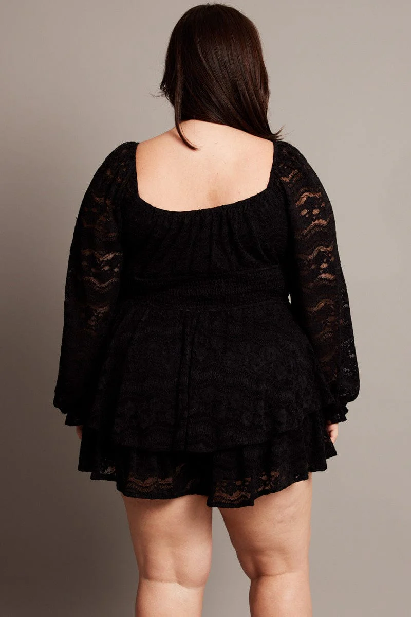 Black Lace Playsuit Long Sleeve - Image 5