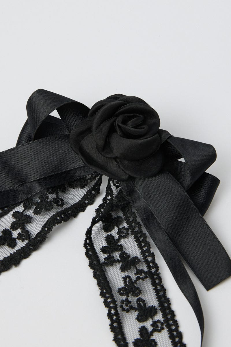 Black Lace Rosette Bow Hair Clip - Image 2