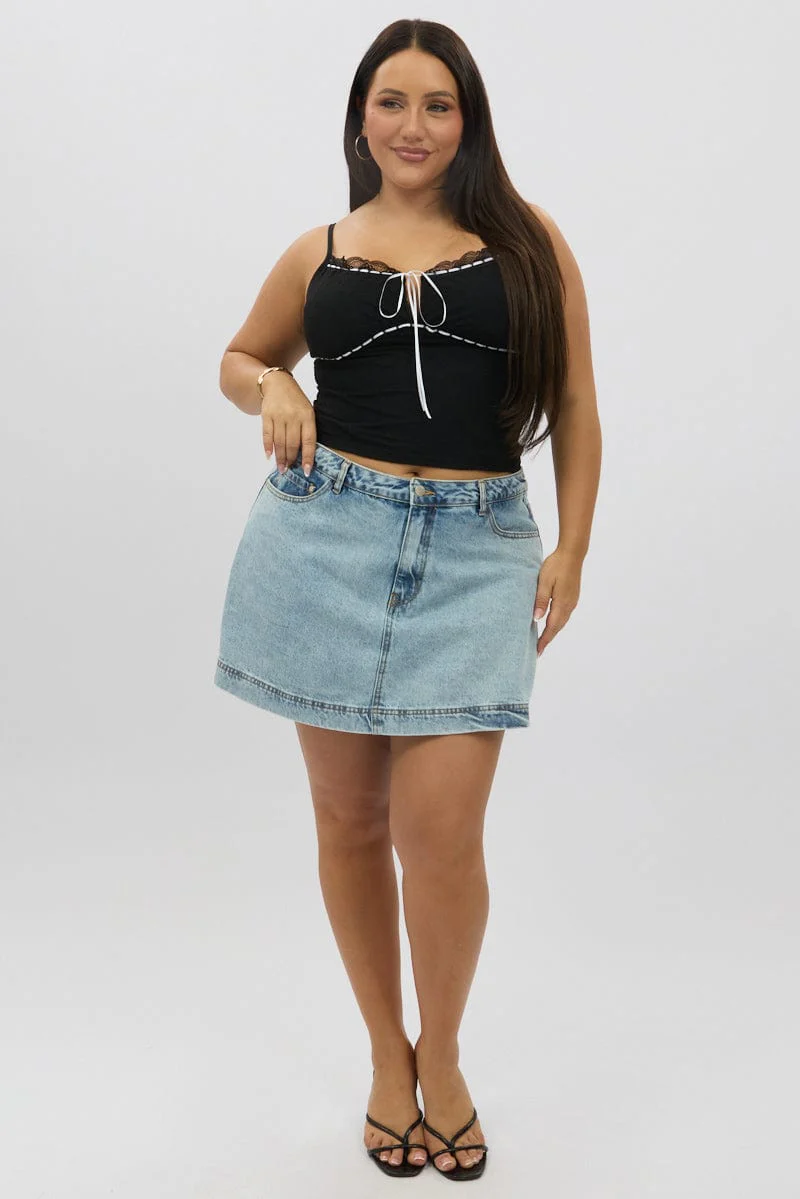 Black Lace Singlet Top Lace Ribbon Trim - Image 2