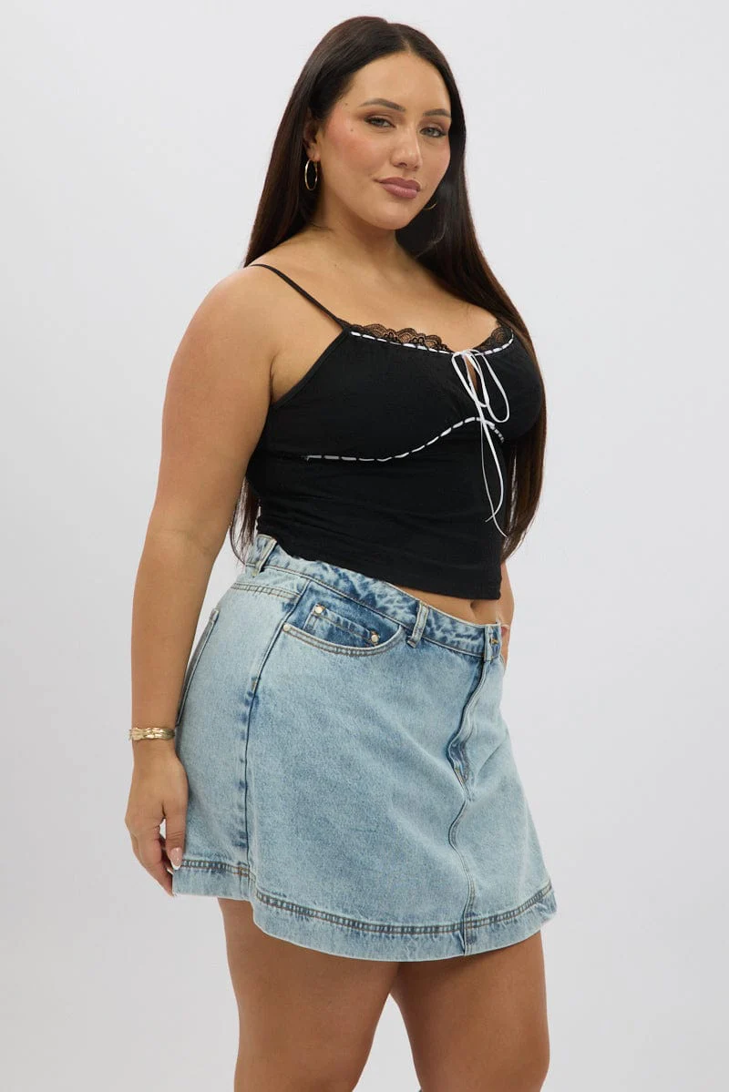 Black Lace Singlet Top Lace Ribbon Trim - Image 4