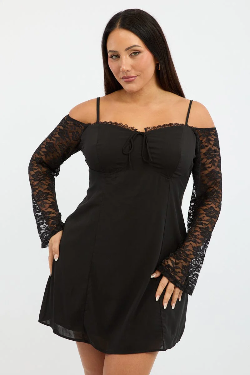 Black Lace Sleeve Minidress
