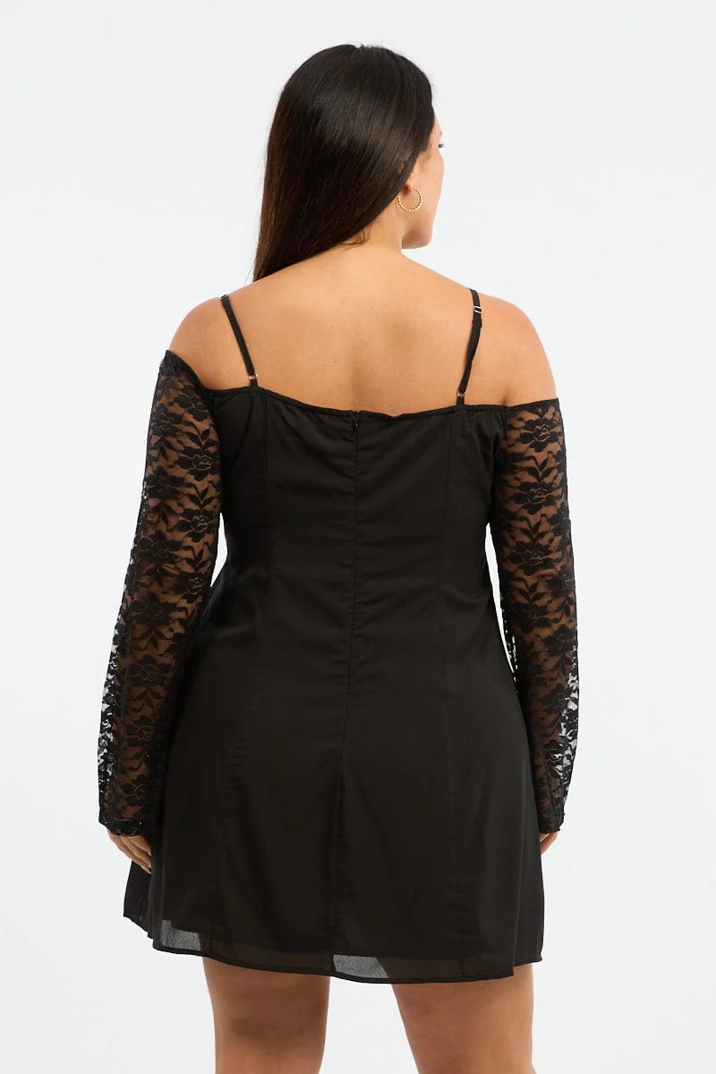 Black Lace Sleeve Minidress - Image 4