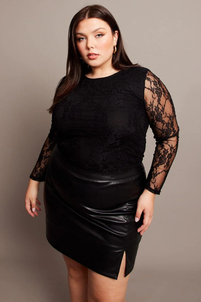 Black Lace Top Long Sleeve Crew Neck - Image 2