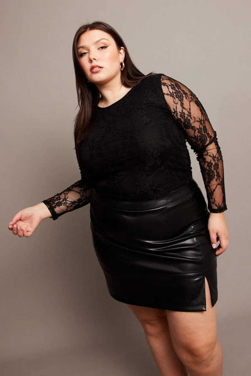 Black Lace Top Long Sleeve Crew Neck - Image 3