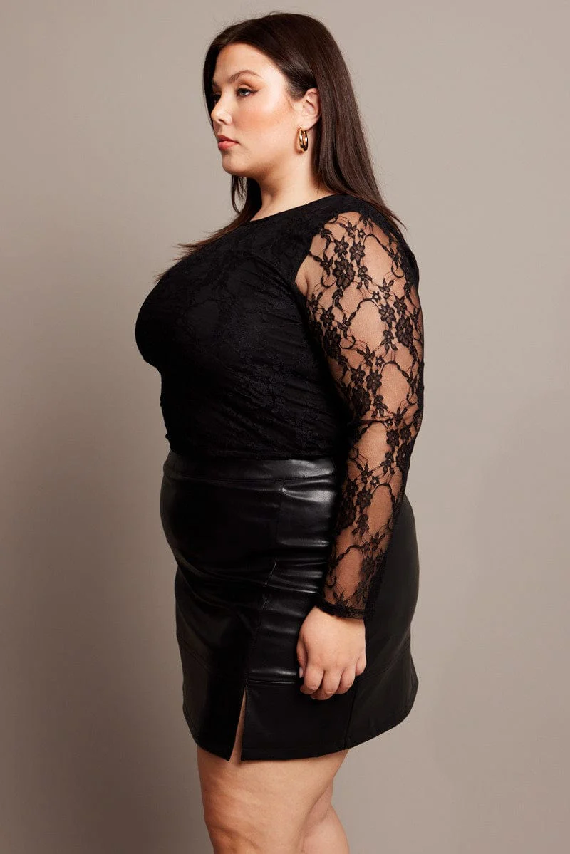 Black Lace Top Long Sleeve Crew Neck - Image 4