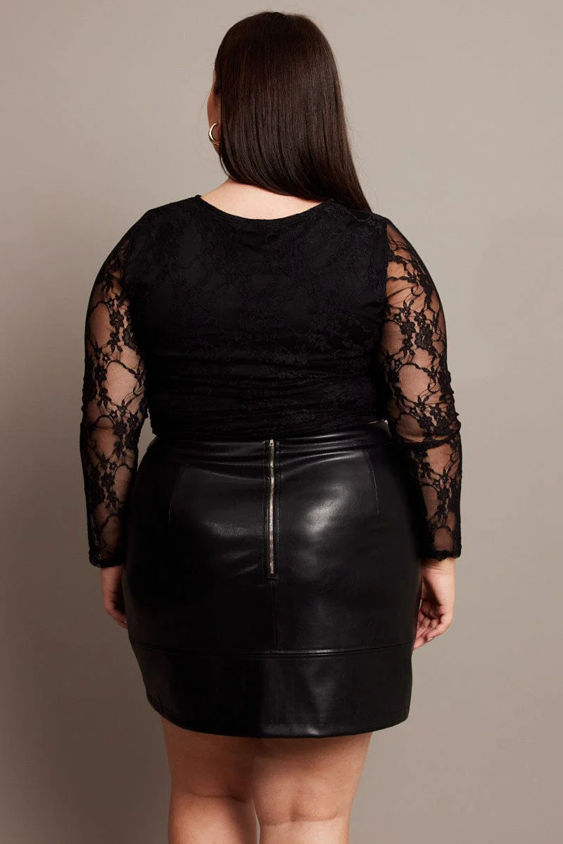 Black Lace Top Long Sleeve Crew Neck - Image 5