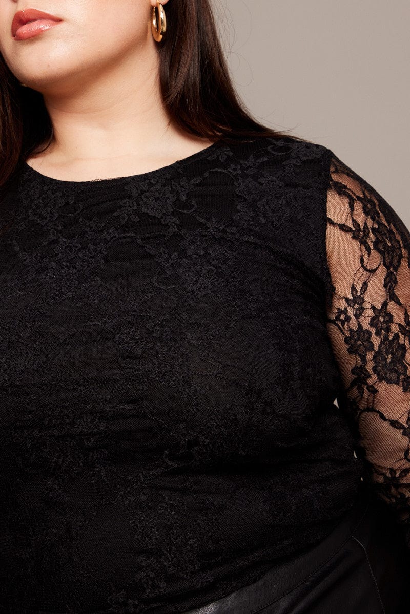 Black Lace Top Long Sleeve Crew Neck - Image 6