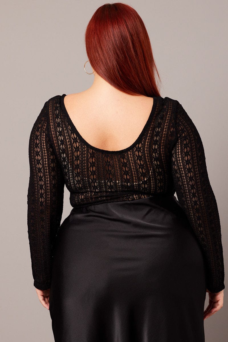 Black Lace Top Long Sleeve Square Neck Corset - Image 5
