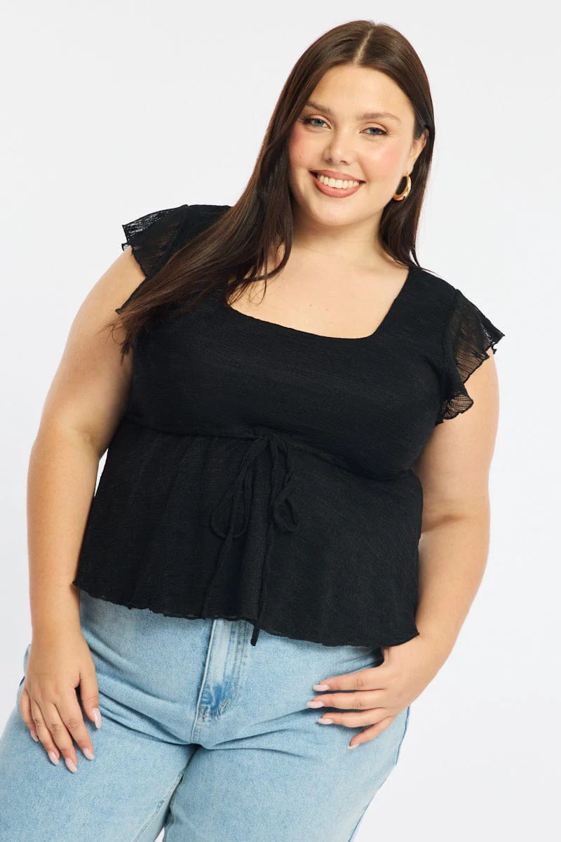 Black Lace Top Short Sleeve Babydoll