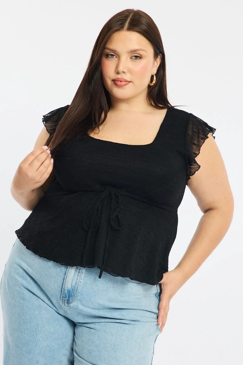 Black Lace Top Short Sleeve Babydoll - Image 3