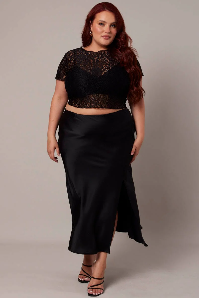 Black Lace Top Short Sleeve Crew Neck - Image 2