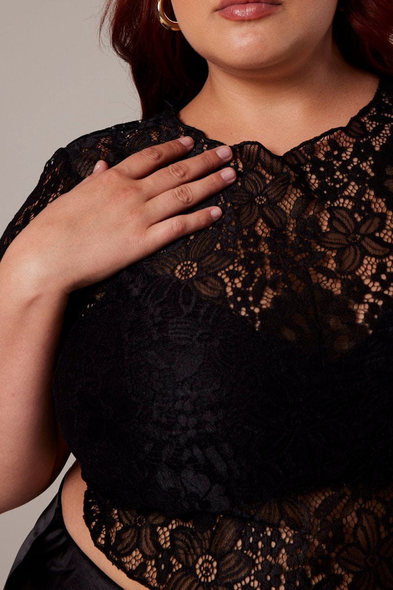 Black Lace Top Short Sleeve Crew Neck - Image 6