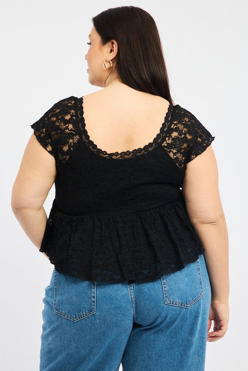 Black Lace Top Short Sleeve V-neck - Image 4