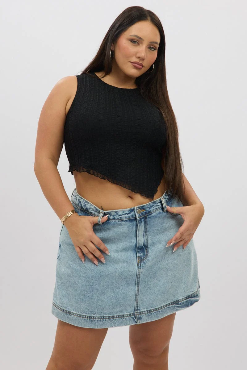 Black Lace Top Sleeveless Asymmetric