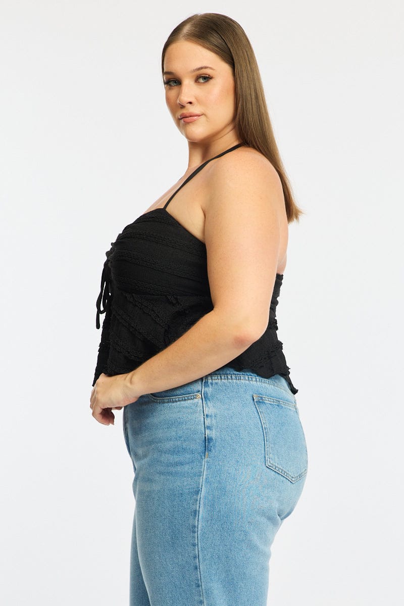 Black Lace Top Sleeveless Ruched Bust - Image 3