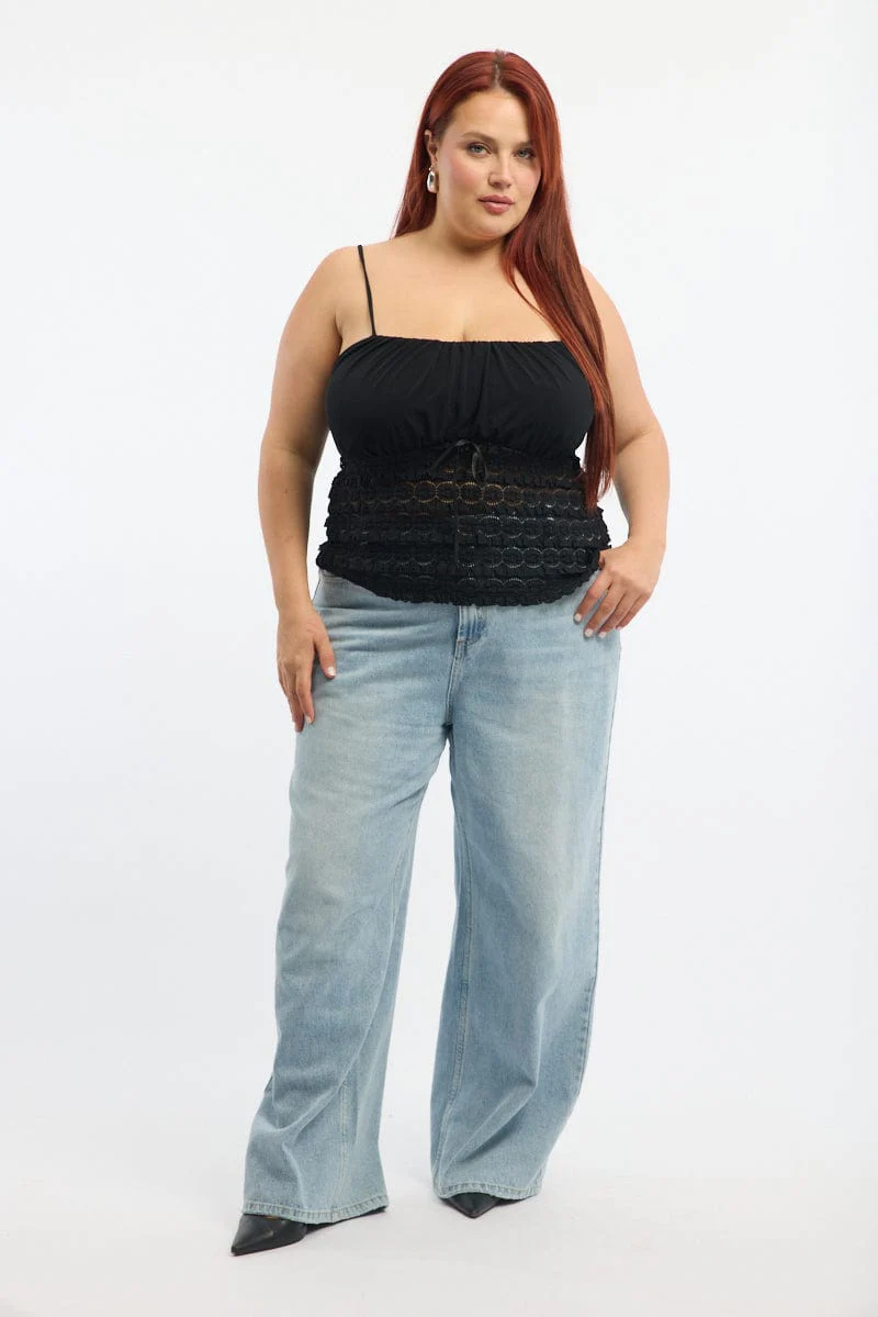 Black Lace Top Sleeveless Ruched Bust - Image 2