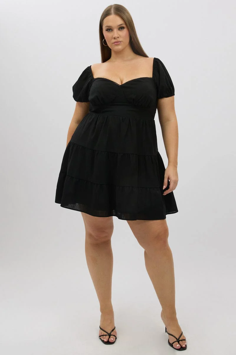 Black Lace Trim Milkmaid Corset Style Minidress - Image 2