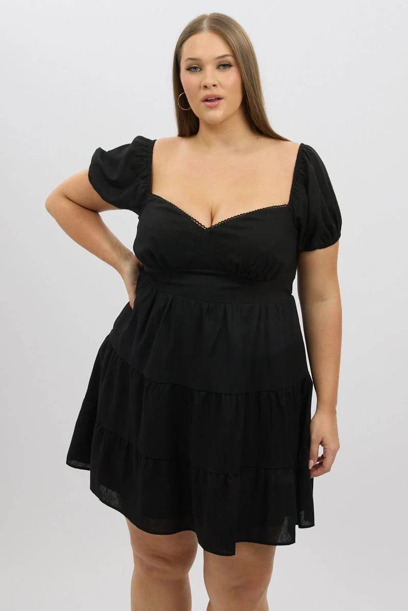 Black Lace Trim Milkmaid Corset Style Minidress - Image 3