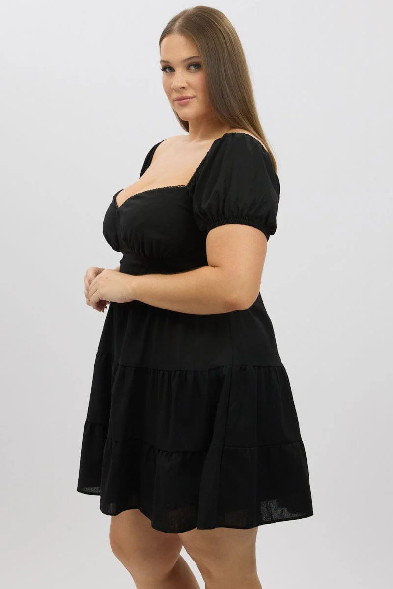 Black Lace Trim Milkmaid Corset Style Minidress - Image 4
