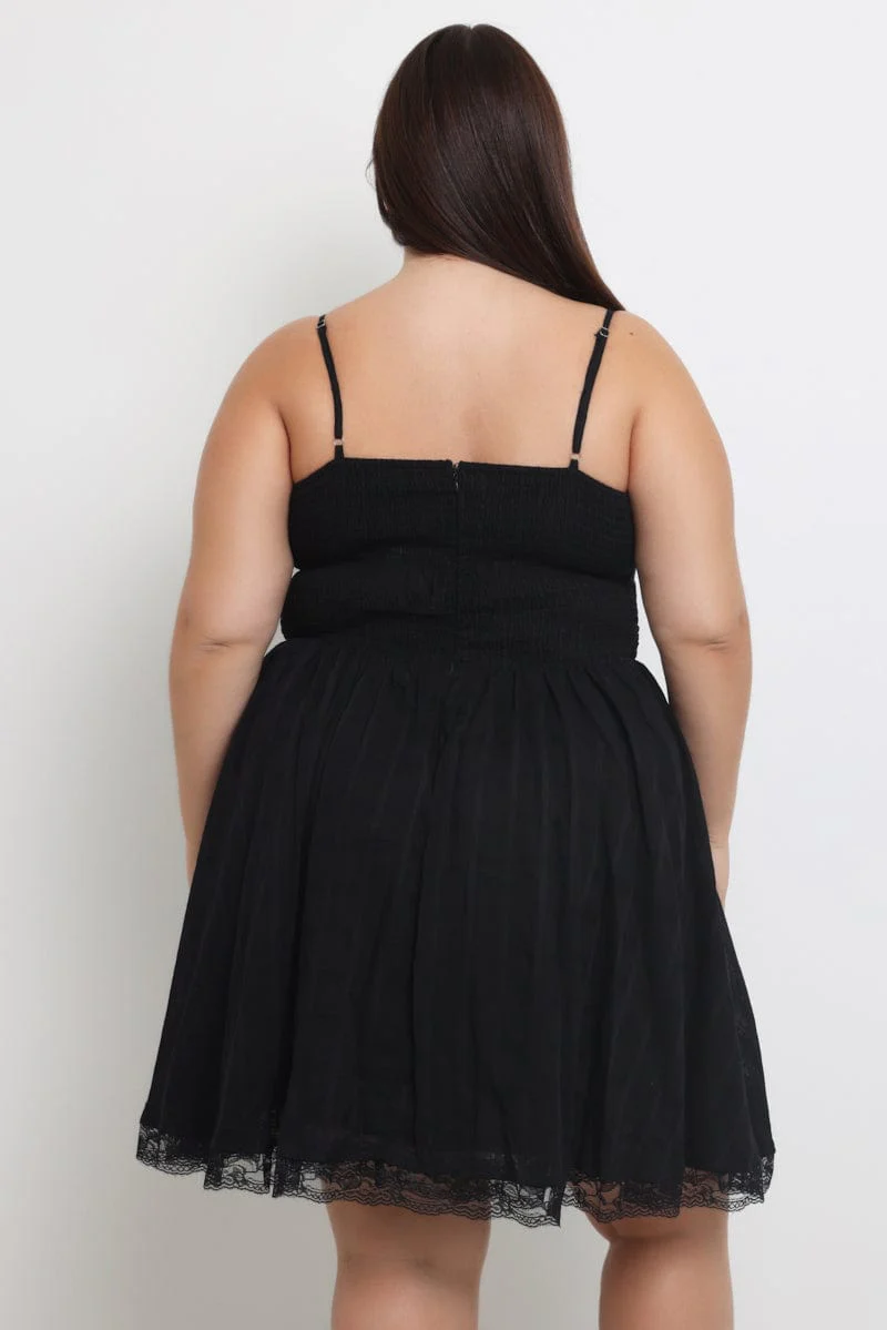 Black Lace Trim Mini Dress - Image 4
