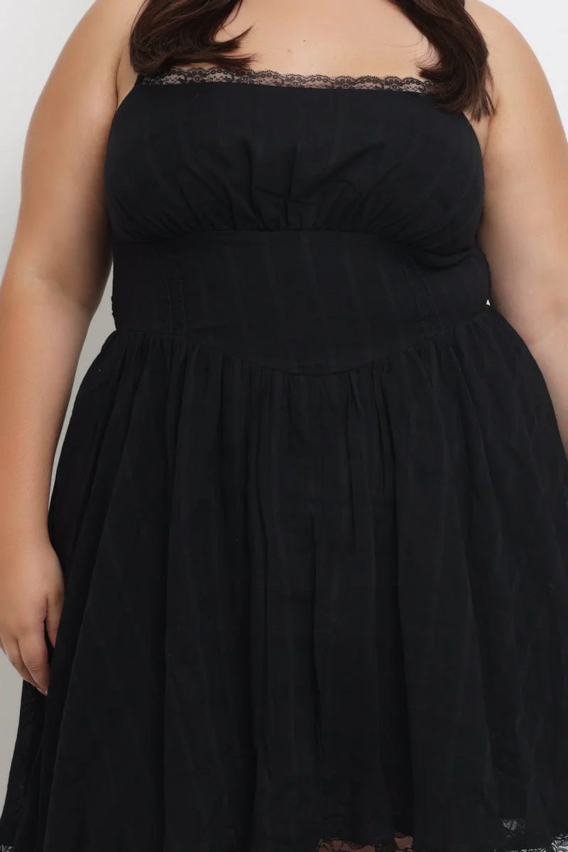 Black Lace Trim Mini Dress - Image 5