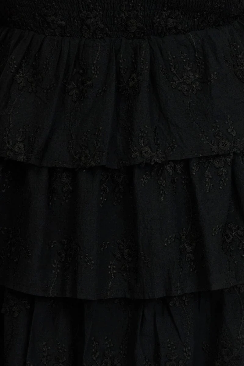 Black Lace Up Front Embossed Cotton Mini Dress - Image 6