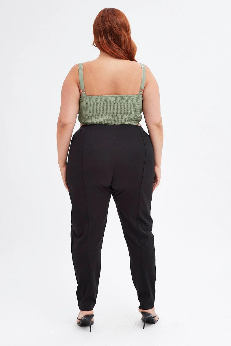 Black Leggings High Rise Faux Leather & Ponte Panel - Image 5