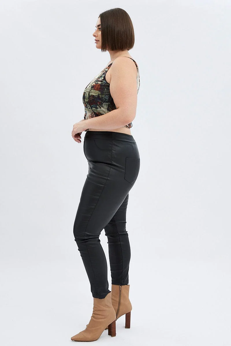 Black Leggings High Rise Wet Look - Image 4