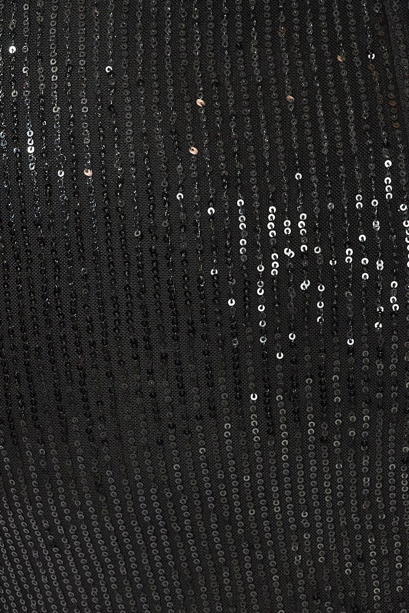 Black Long Sequin Split Skirt - Image 6