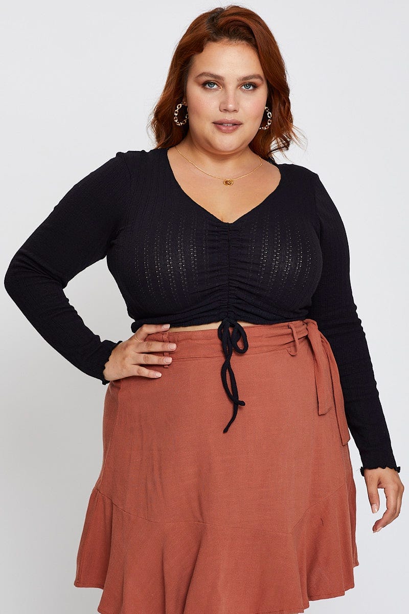 Black Long Sleeve Black Gather Top - Image 2