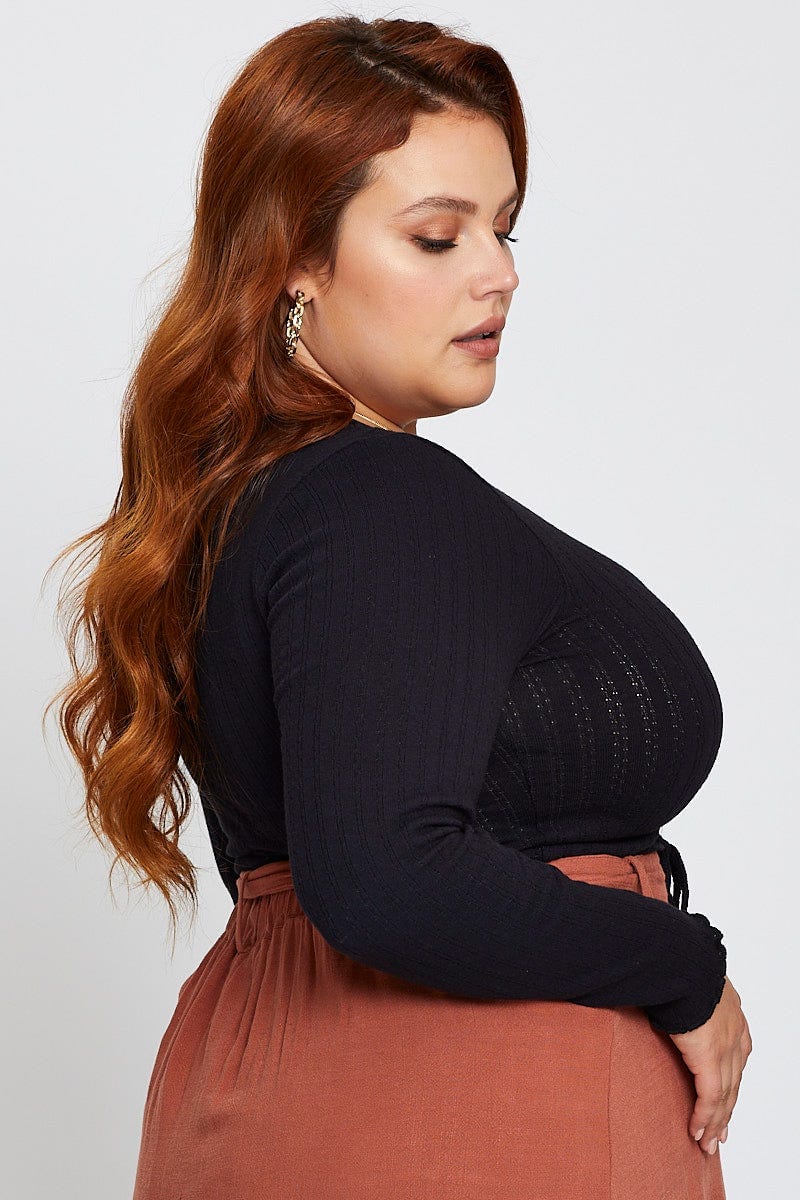 Black Long Sleeve Black Gather Top - Image 4